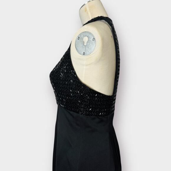 90s Black Tie Oleg Cassini Beaded Mini Dress Size S - Picture 3 of 5
